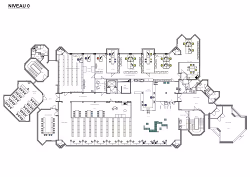 Level 0, Reception desk, cafeteria, adminsitration