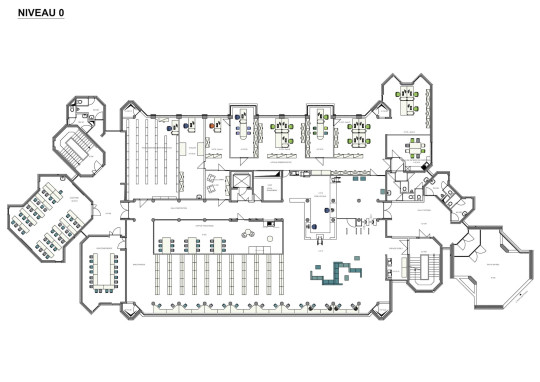 Level 0, Reception desk, cafeteria, adminsitration