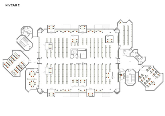 Level 2, Shelves and group works rooms