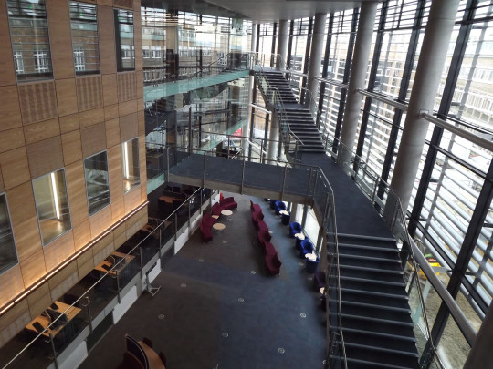 Interior view -  New east wing extension, with wood panelled individual study rooms and open reading area