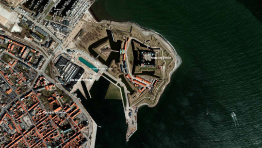 Air photo with Kronborg and Culture Yard