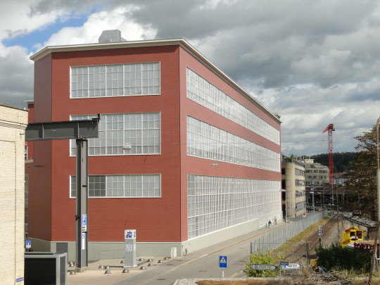 The front side of the building