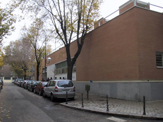 Side view of the Municipal Public Library Dámaso Alonso in Madrid, Spain