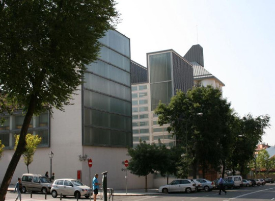 Back view of the Regional Library Joaquín Leguina of Madrid, Spain