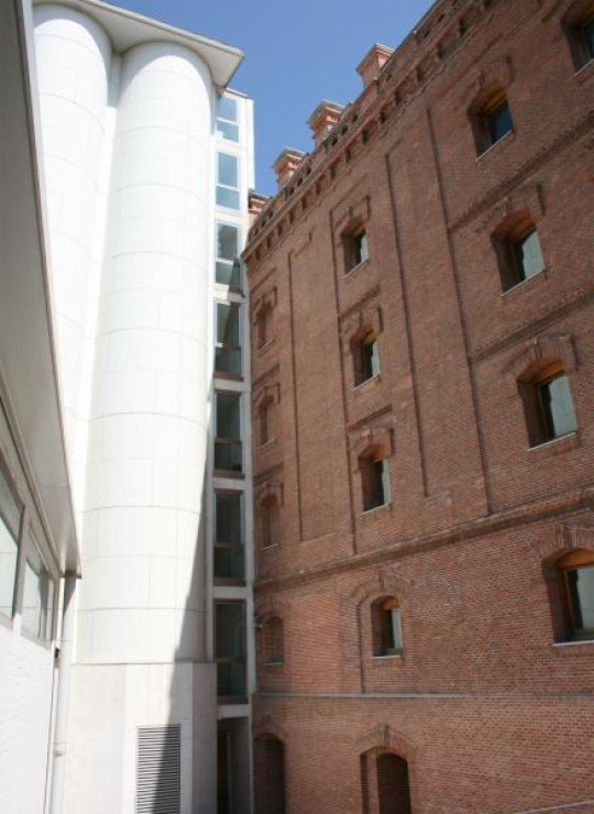 Side view of the Regional Library Joaquín Leguina of Madrid, Spain.