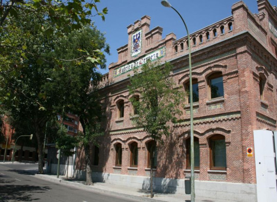 Front view of the Regional Library Joaquín Leguina of Madrid, Spain