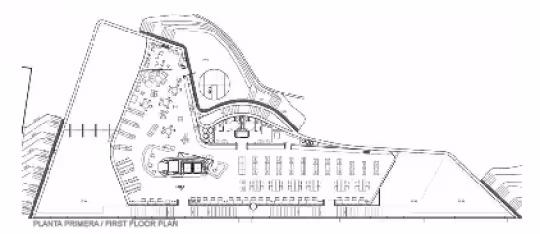 First floor plan - State Public Library in Santiago de Compostela. Image from http://andrespereaarquitecto.com/img/02-Biblioteca-Santiago_01.pdf