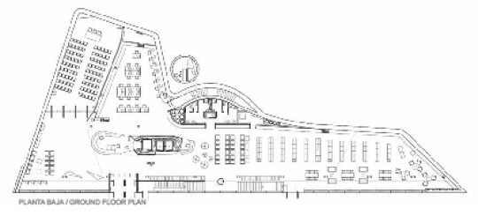 Ground floor plan - State Public Library in Santiago de Compostela. Image from http://andrespereaarquitecto.com/img/02-Biblioteca-Santiago_01.pdf