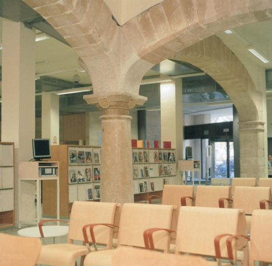 Entrance of the State Public Library in Palma de Mallorca, Spain. View from serials section.