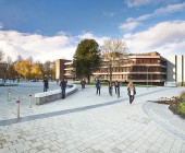 Exterior view -  exterior view, Pre-2012 library centre and new east wing extension on right