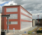 The front side of the building
