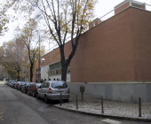 Side view of the Municipal Public Library Dámaso Alonso in Madrid, Spain