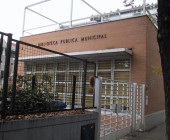 Front view of the Municipal Public Library Dámaso Alonso in Madrid, Spain