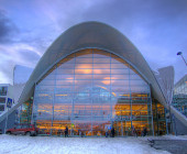 Front of building, it's dark season in tromsø