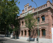 Front view of the Regional Library Joaquín Leguina of Madrid, Spain