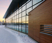The library is located near by the Ylöjärvi church, seen on the left. -